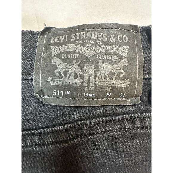 Levi's Boys Size 18 Reg 29 x 31 511 Slim Performance Faded Black Jeans Straight - Picture 3 of 8